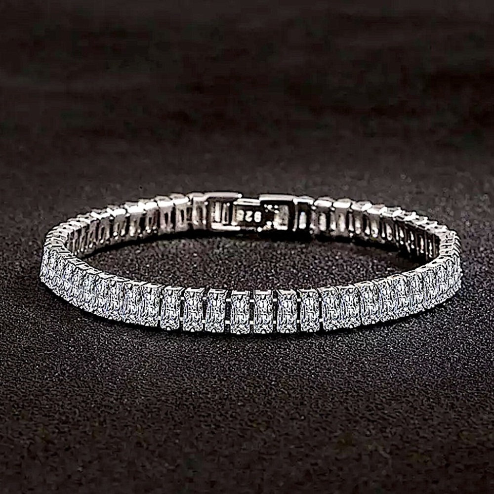 Sterling Silver Baguette Diamond Tennis Bracelet